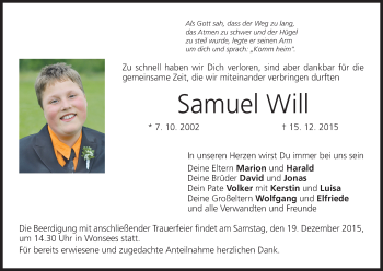 Anzeige von Samuel Will von MGO