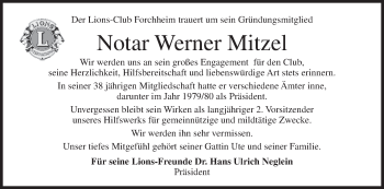 Anzeige von Werner Mitzel von MGO
