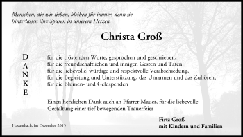 Anzeige von Christa Groß von MGO