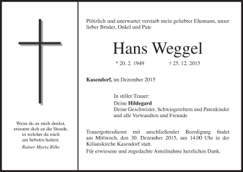 Anzeige von Hans Weggel von MGO