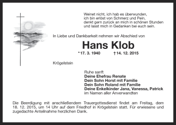 Anzeige von Hans Klob von MGO