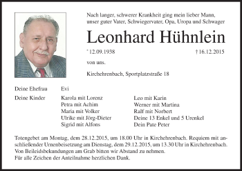 Anzeige von Leonhard Hühnlein von MGO