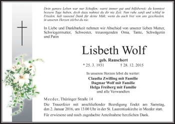 Anzeige von Lisbeth Wolf von MGO