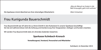 Anzeige von Kunigunda Bauerschmidt von MGO