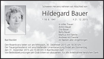 Anzeige von Hildegard Bauer von MGO