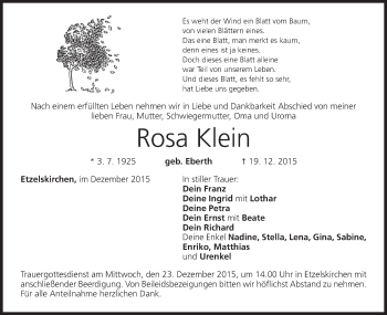 Anzeige von Rosa Klein von MGO