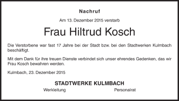 Anzeige von Hiltrud Kosch von MGO