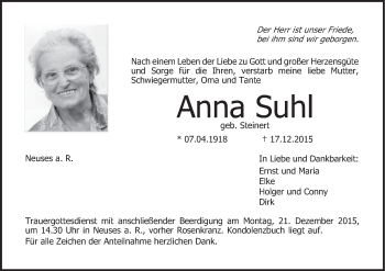 Anzeige von Anna Suhl von MGO