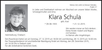 Anzeige von Klara Schula von MGO