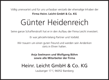 Anzeige von Günter Heidenreich von MGO