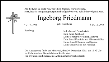 Anzeige von Ingeborg Friedmann von MGO
