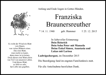 Anzeige von Franziska Braunersreuther von MGO