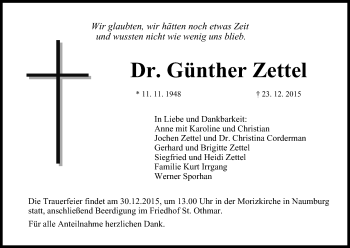 Anzeige von Günther Zettel von MGO