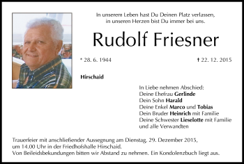Anzeige von Rudolf Friesner von MGO