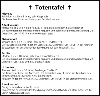 Anzeige von Totentafel vom 22.12.2015 von MGO