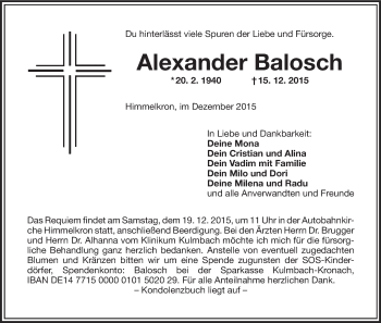 Anzeige von Alexander Balosch von MGO