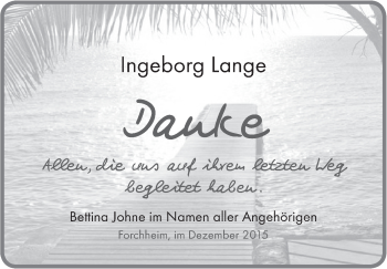Anzeige von Ingeborg Lange von MGO