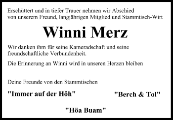 Anzeige von Winni Merz von MGO
