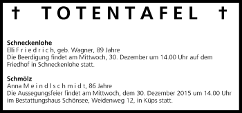 Anzeige von Totentafel vom 30.12.2015 von MGO