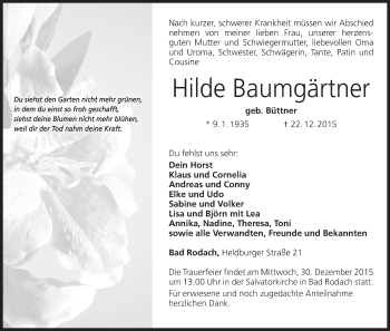 Anzeige von Hilde Baumgärtner von MGO