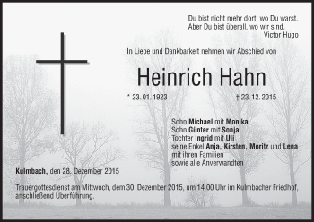 Anzeige von Heinrich Hahn von MGO