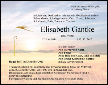 Anzeige von Elisabeth Gantke von MGO