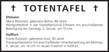 Anzeige von Totentafel vom 31.12.2015 von MGO