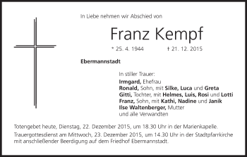 Anzeige von Franz Kempf von MGO