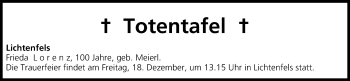 Anzeige von Totentafel vom 17.12.2015 von MGO