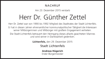 Anzeige von Günther Zettel von MGO