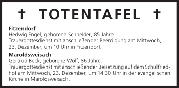 Anzeige von Totentafel vom 23.12.2015 von MGO