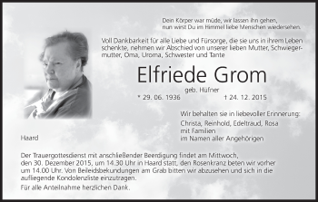 Anzeige von Elfriede Grom von MGO