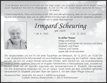 Anzeige von Irmgard Scheuring von MGO