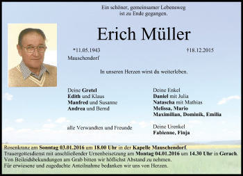 Anzeige von Erich Müller von MGO