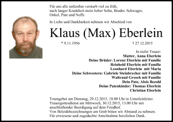 Anzeige von Klaus Eberlein von MGO