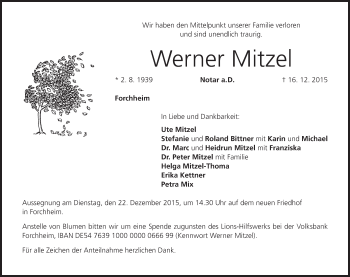 Anzeige von Werner Mitzel von MGO