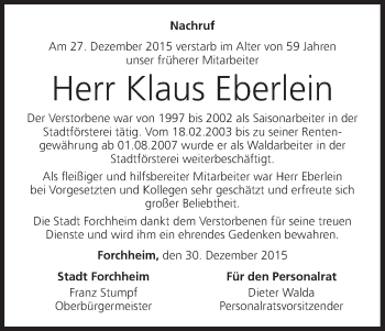 Anzeige von Klaus Eberlein von MGO