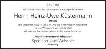 Anzeige von Heinz-Uwe Küstermann von MGO
