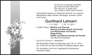 Anzeige von Gunthard Lehnert von MGO