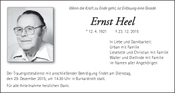 Anzeige von Ernst Heel von MGO