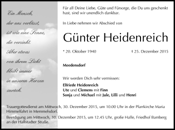 Anzeige von Günter Heidenreich von MGO