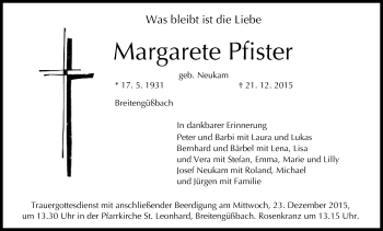 Anzeige von Margarete Pfister von MGO