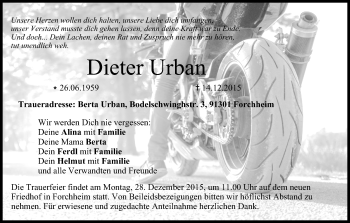 Anzeige von Dieter Urban von MGO