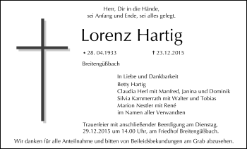 Anzeige von Lorenz Hartig von MGO