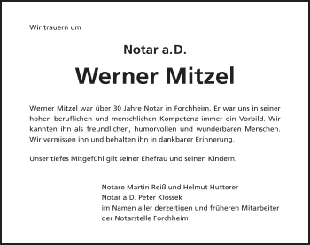 Anzeige von Werner Mitzel von MGO