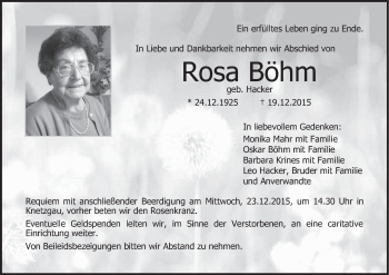 Anzeige von Rosa Böhm von MGO