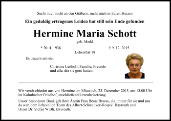 Anzeige von Hermine Maria Schott von MGO