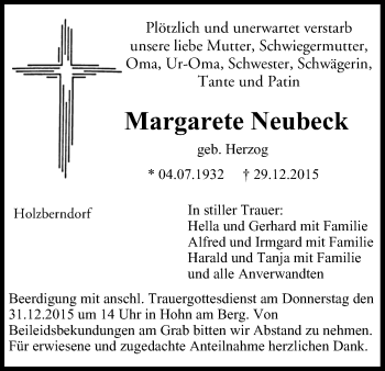 Anzeige von Margarete Neubeck von MGO
