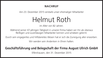 Anzeige von Helmut Roth von MGO