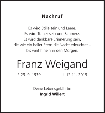 Anzeige von Franz Weigand von MGO